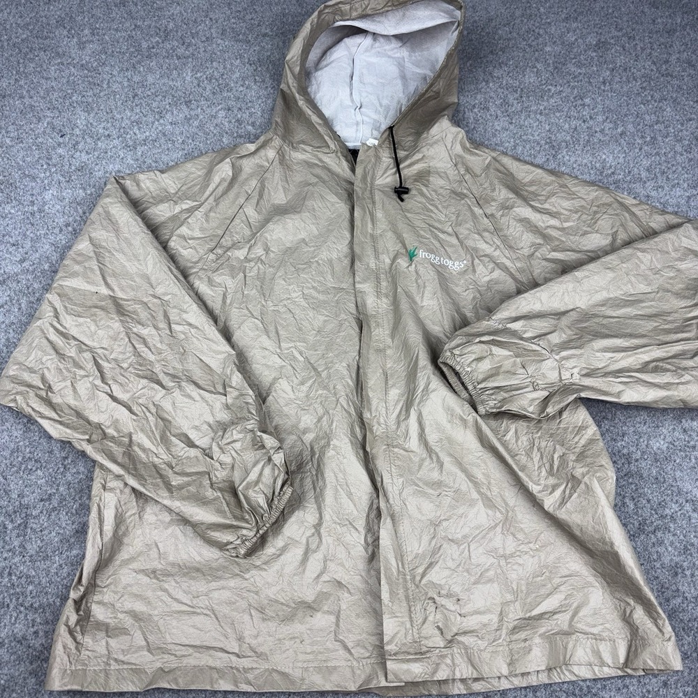 Frogg Toggs Rain Jacket Mens Large Beige Waterproof Coat Polyethylene Outdoors
